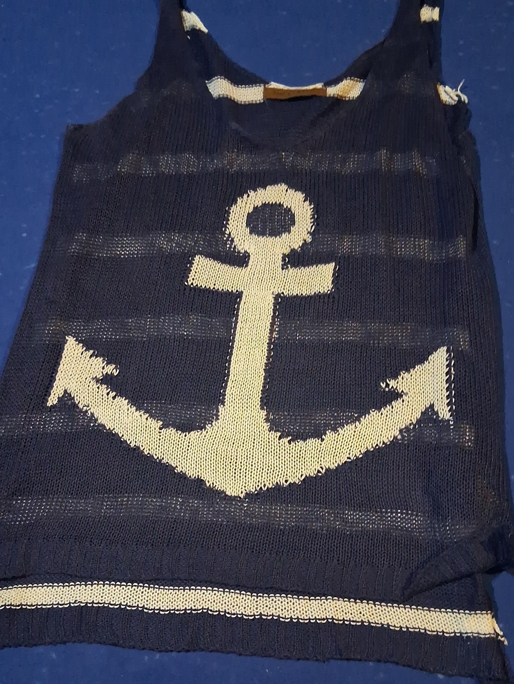 The Classic Navy and Cream Anchor Knit Swim Coverup
